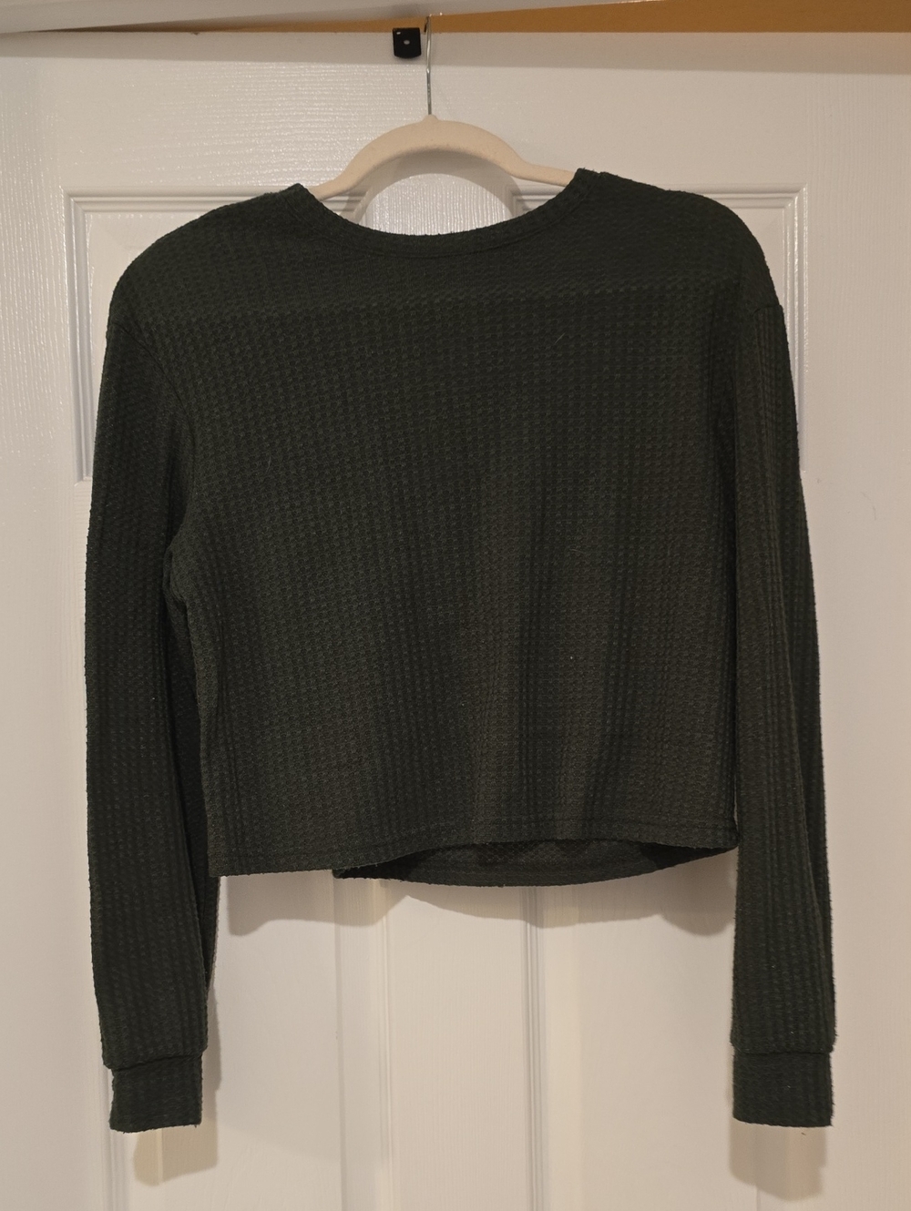 Women's Olive Green Waffle Knit Long Sleeve Top